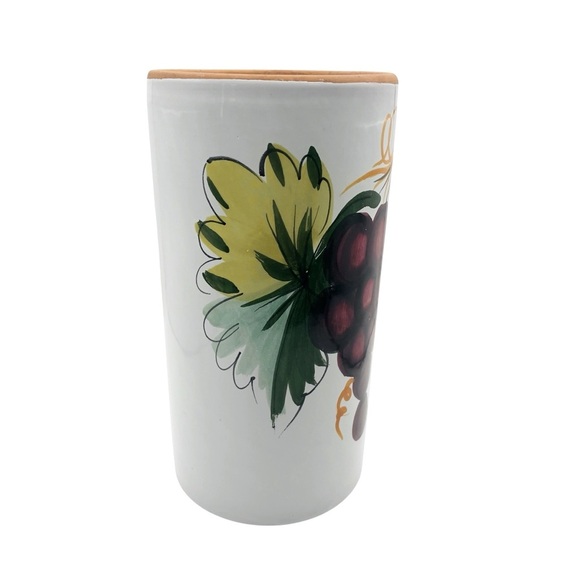 Pier 1 Terra Cotta Wine Chiller/Utensil Holder Purple Grapes Design Italy - Picture 4 of 10